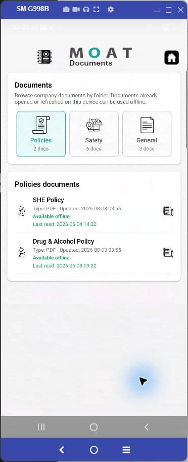 Controlled documents on site in MOAT SmartOps mobile