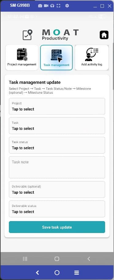 Update tasks and deliverables in MOAT SmartOps mobile